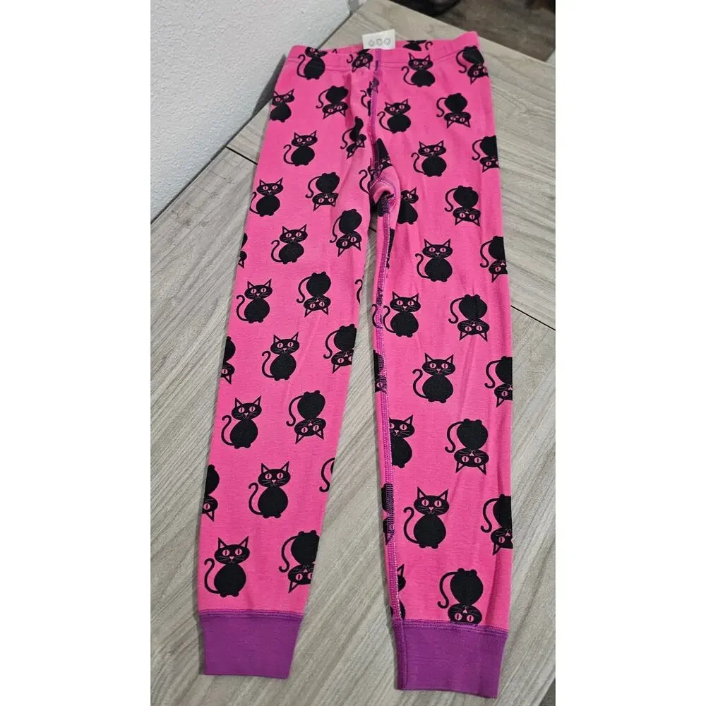Hanna Andersson Pajama Set Pink Purple Black Cat Long Sleeve Halloween Girls 6-7